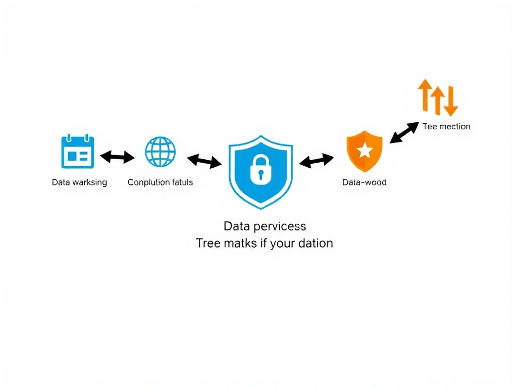 Ein stilisiertes Flussdiagramm, das den Datenfluss und Sicherheitsmaßnahmen darstellt